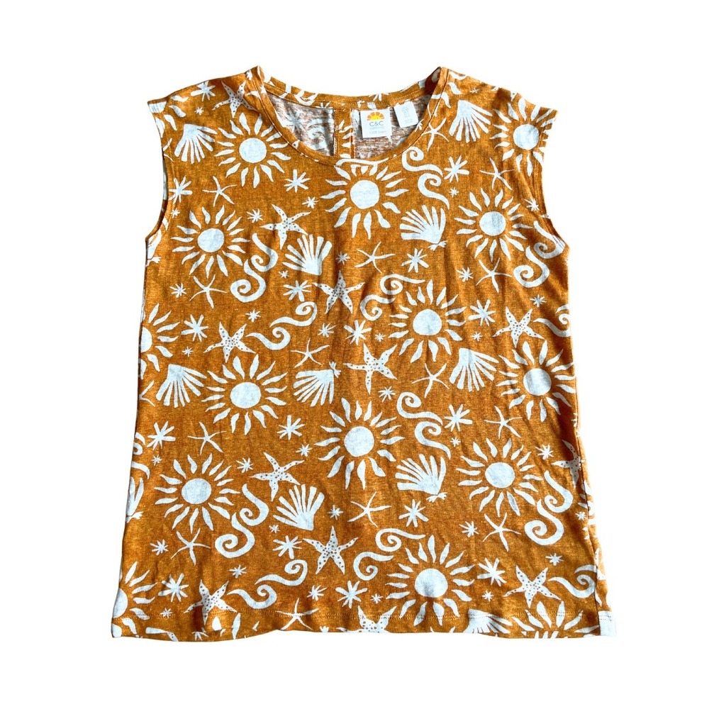 C&C California 100% Linen Beachy Print Button Back Tank Blouse - Size Small